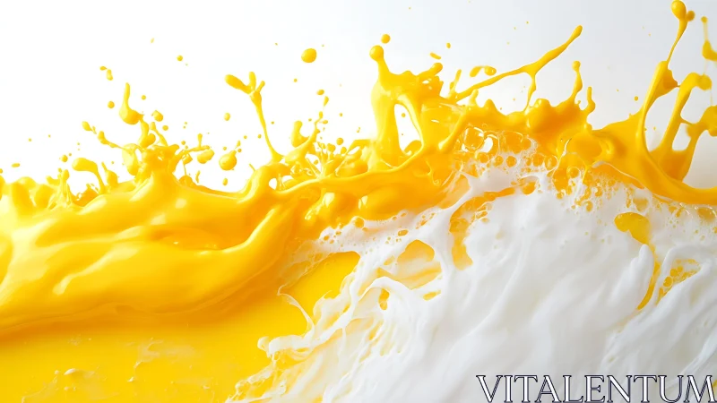 Dynamic splash of yellow and white paint in high-speed motion.