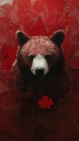 Crimson Canadian bear emerges through shattered maple red.