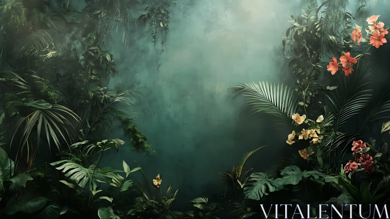 Secret jungle alcove where soft light kisses wild blooms.