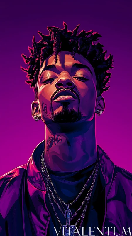 Neon-lit rap monarch rising from ultraviolet swagger night.