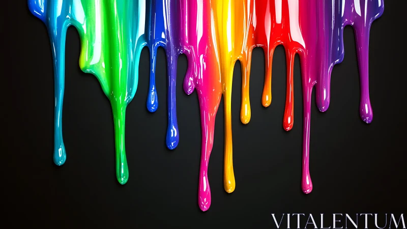Neon rainbow drips cascade over midnight-black canvas. Period.
