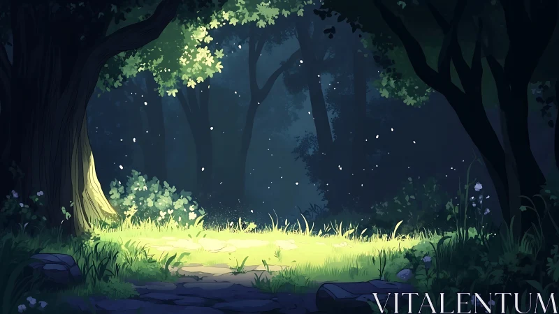Enchanted Forest Glade Under Moonlight.