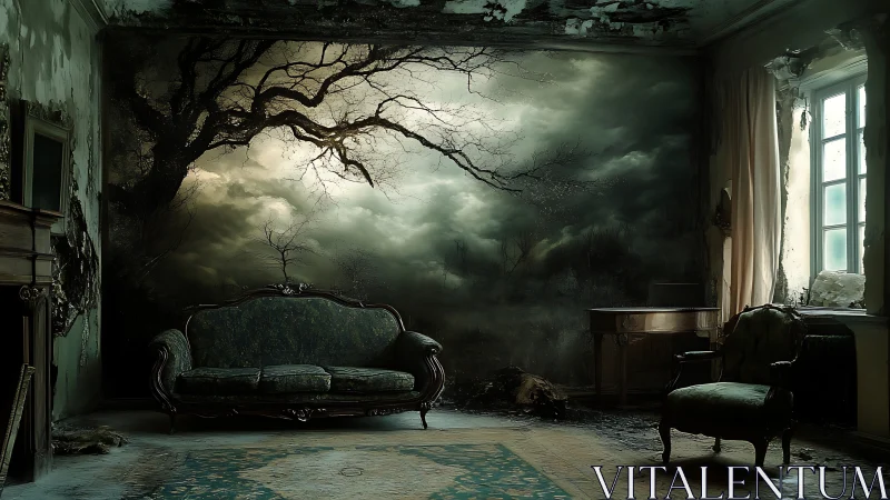 Haunted parlor opens into stormy dreamscape beyond its walls