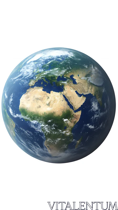 Detailed Earth globe rendering with Africa and Europe visible.