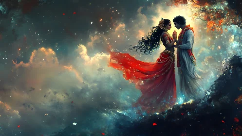 Figures in Atmospheric Haze with Luminous Backdrop.