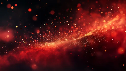 Fiery red particle stream over dark cosmic void.
