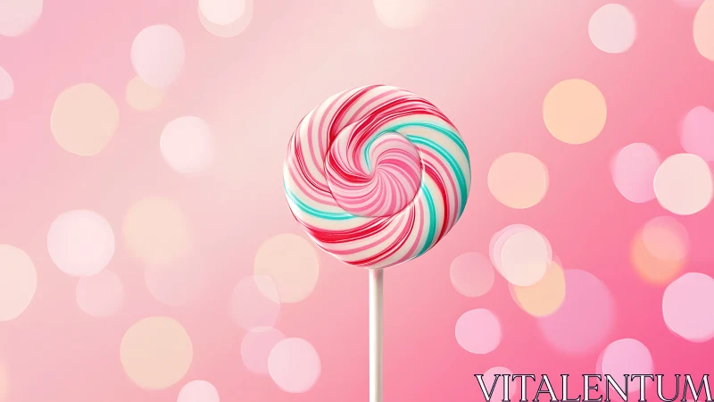 Giant Swirl Lollipop Against Pink Bokeh Background.