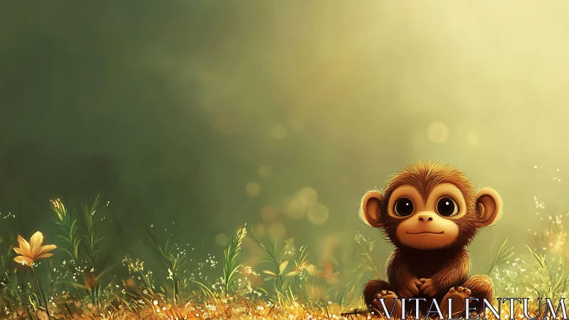Backlit juvenile monkey rendered in luminous digital bokeh field.