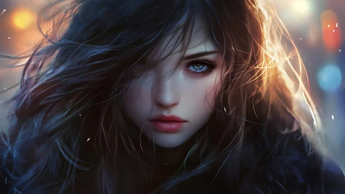 Digital portrait shows young woman&rsquo;s face in soft neon light