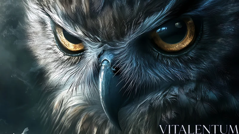 Intense Close-Up of Owl Face in Hyper-Realistic Digital Art.
