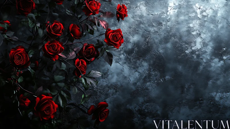 Crimson Roses Against Weathered Stone: Contrast Study in Dramatic Texture