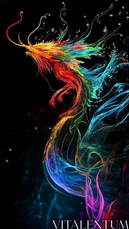 Nebula dragon pirouettes through ribbons of electric color