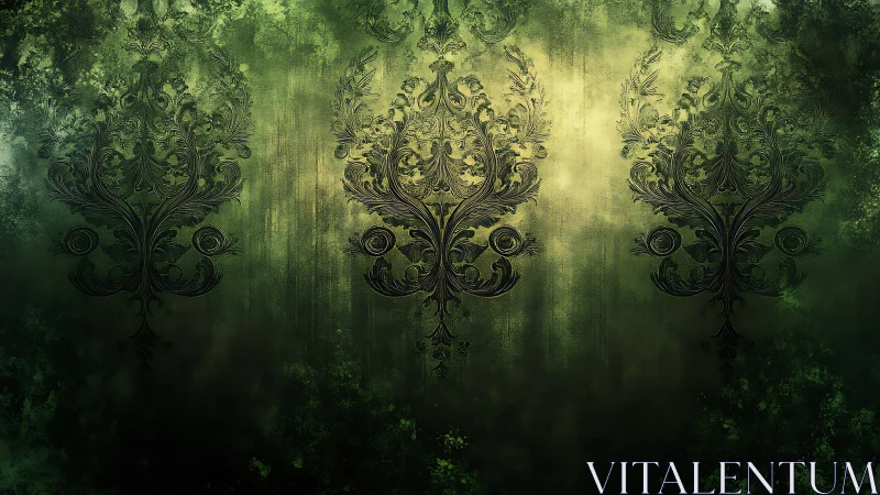 Emerald damask dreams bloom across a misted forest wall.