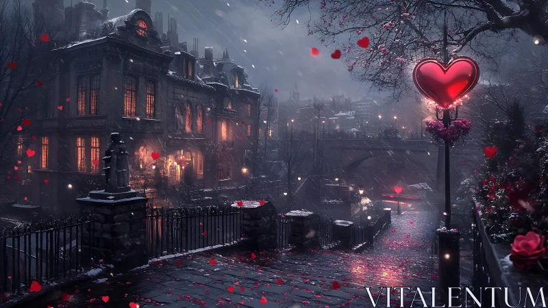 Neon Heart in Gothic Urban Rain