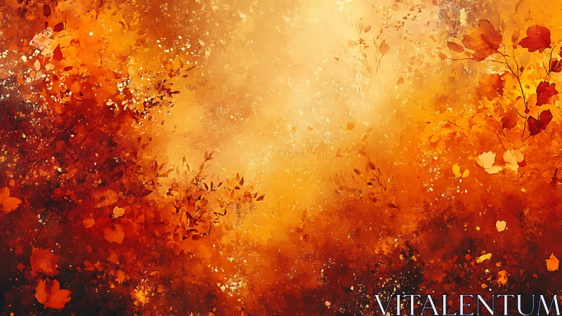 Golden autumn glow with swirling leaves and gentle light.