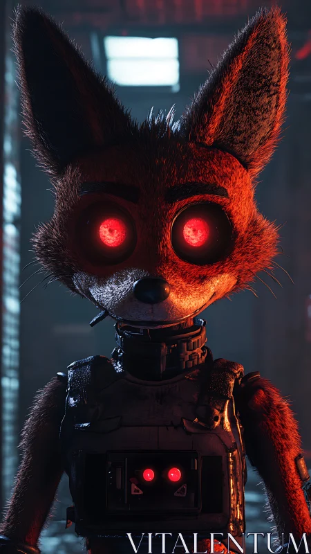 Cybernetic fox operative with glowing red ocular implants.