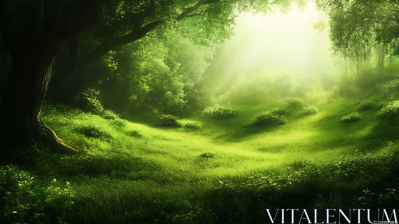 Sunlit Forest Glade: Nature's Peaceful Sanctuary.