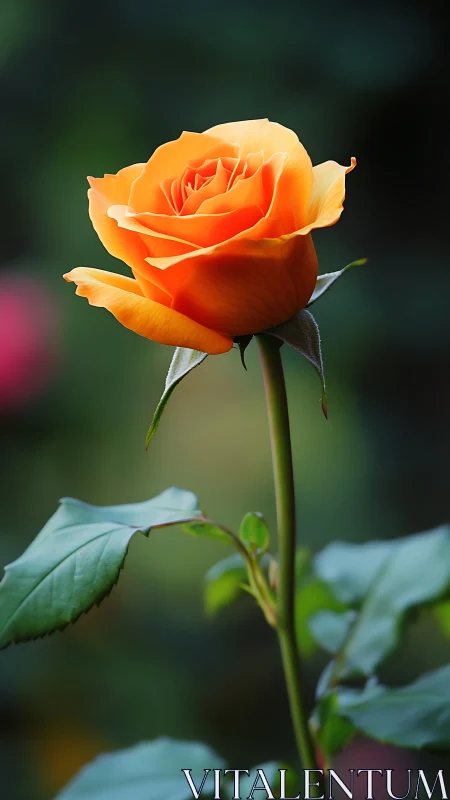 Amber rose pirouettes softly above a twilight garden hush