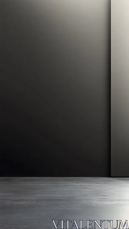 Minimalist interior corner with dark wall and smooth floor.