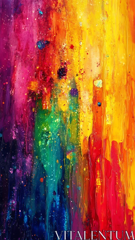 Vertical spectrum cascade in vibrant abstract paint flow.