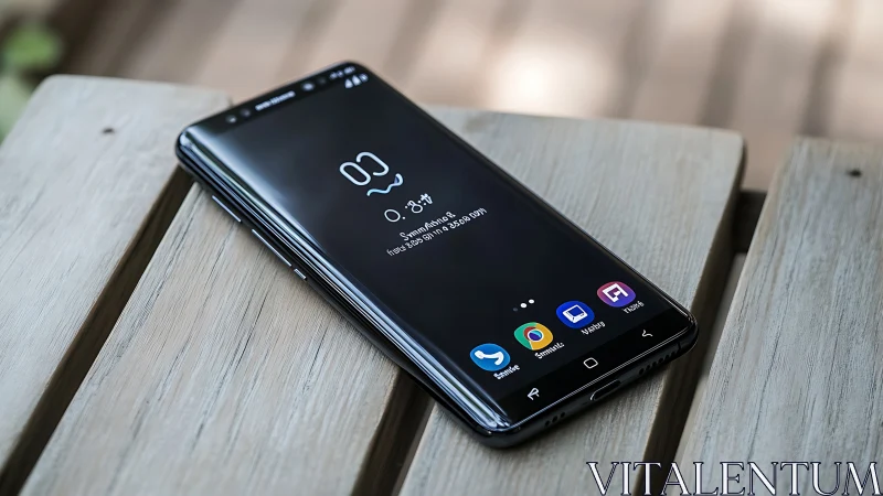 Matte Black Smartphone on Wooden Surface Display.