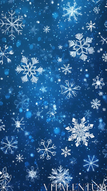Intricate snowflake pattern over luminous winter blue field.