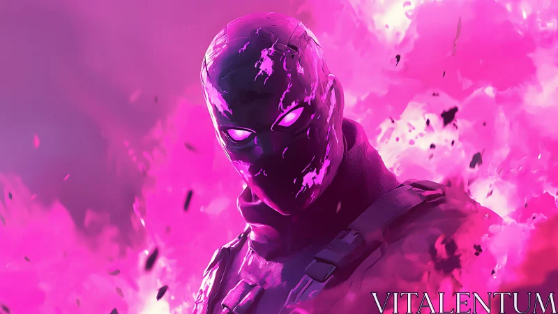 Neon phantom warrior rises in electric pink inferno haze.