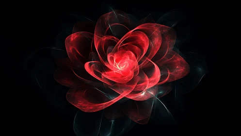 Fractal-style red light flower forms layered translucent petals