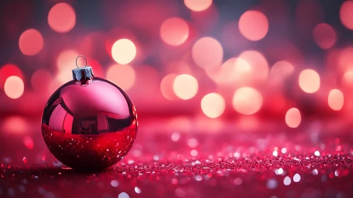 Crimson bauble holds its ground amid swirling holiday lights