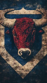 Textured bull emblem with distressed vector shield framing symmetry