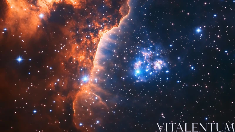 Ionized nebular wall and blue star cluster in high-resolution space field