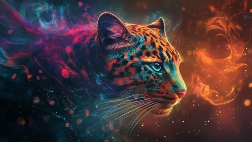 Neon Leopard Head with Glowing Energy Vortex Effects