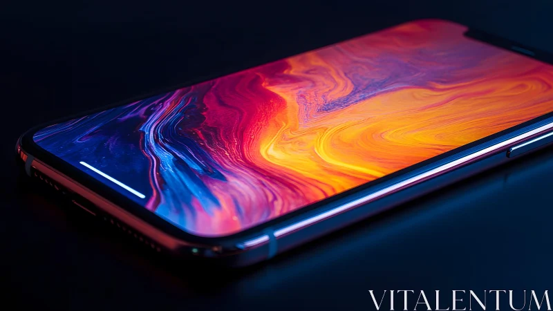 Vibrant smartphone with abstract colorful display in modern lighting.