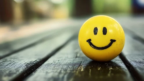 Photographic study of yellow smile ball with shallow depth of field.