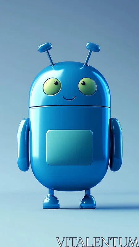 Playful blue robot character stands on smooth gradient floor