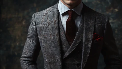 Professional in Gray Plaid Blazer with Burgundy Tie.
