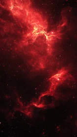Crimson interstellar nebula cloud across deep black void.