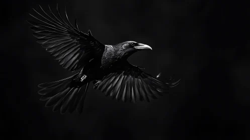 Graceful Wings: A Raven's Silent Flight.