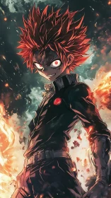 Inferno-eyed rebel ignites storm-lit battlefield with fury.