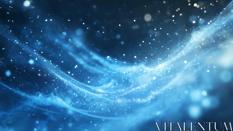 Abstract blue light waves and sparkling particles digital art.