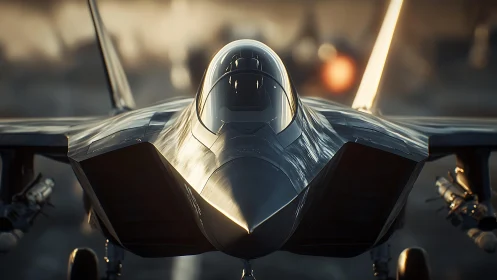 Predator dawn-taxi: stealth fighter poised for silent burn.