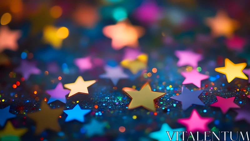Colorful star confetti scattered in dreamy bokeh glow.