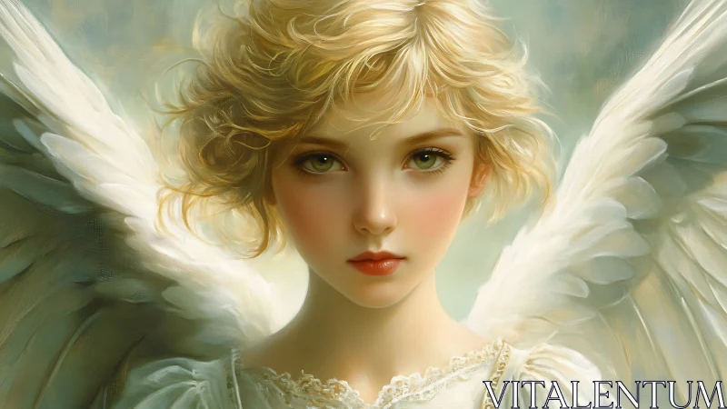 Digital portrait depicts winged figure with soft lighting