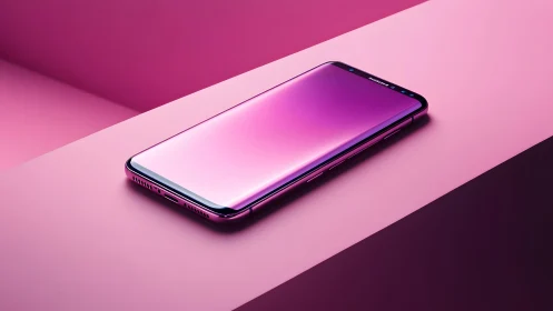 Sleek modern smartphone on pink geometric background, digital art.
