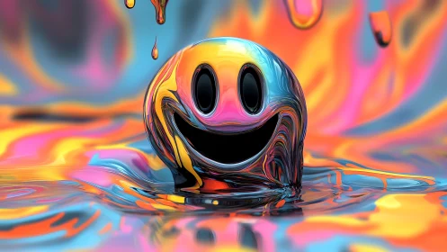 Chromatic liquid smiley sphere rendered with reflective shading