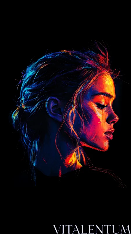 Neon-lit woman in profile rendered with vivid strokes.