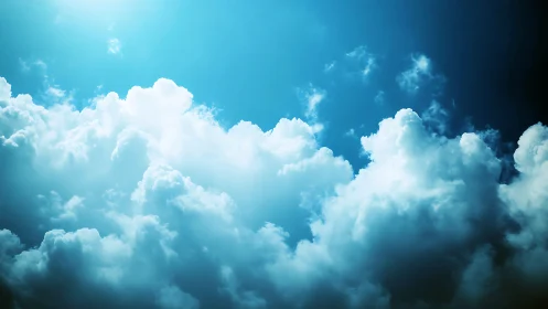 Photorealistic cumulus cloudscape with high-key sky gradient.