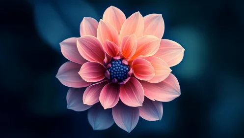 Pink Dahlia with Blue Core: Gradient Floral 3D Render.