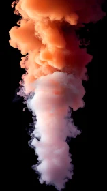 Billowing coral and white ink cloud swirls in dramatic darkness