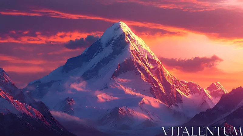 Crimson Sky Crowned Peak in Emberkissed Winter Silence.